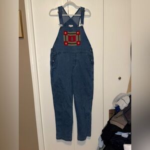 Christopher & Banks Embroidered Christmas Denim Bib Overalls